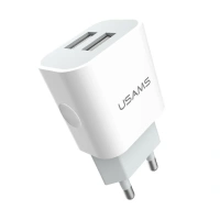 картинка Адаптер сетевой USAMS US-CC023, cила тока 2.4А, 2USB порта, БЕЛЫЙ от магазина МегаБайт