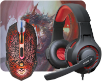 картинка Комплект игровой мышь+наушники+коврик DEFENDER DragonBorn MHP-003, USB, ЧЕРНЫЙ от магазина МегаБайт