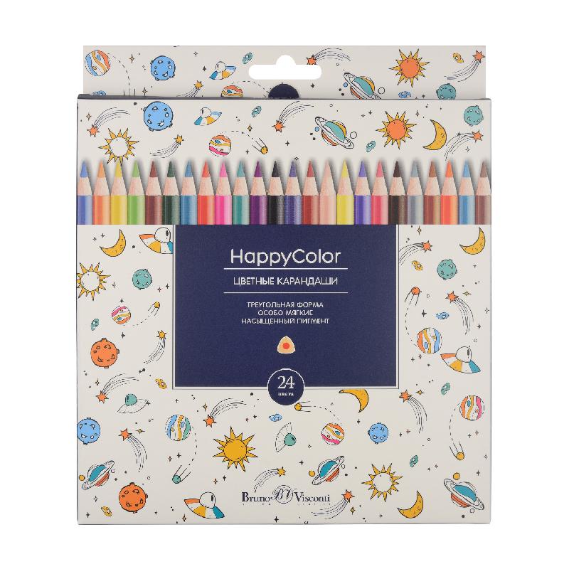 картинка Карандаши цветные Bruno Visconti, серия "Happycolor", 24 цв., трехгран., деревянные, карт. упаковка от магазина МегаБайт