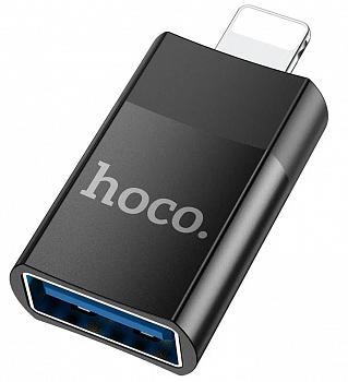 картинка Адаптер HOCO UA17 OTG-Lightning, универсальный, USB2.0, ЧЕРНЫЙ от магазина МегаБайт